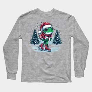 Frog Ice Skating Christmas Long Sleeve T-Shirt